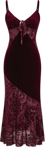 CIDER Velvet Dress Floral Cut Out Sleeveless Cocktail Party V Neck Knotted Velvet Midi Dress in Saudi Arabia