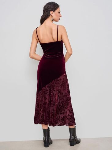 CIDER Velvet Dress Floral Cut Out Sleeveless Cocktail Party V Neck Knotted Velvet Midi Dress in Saudi Arabia