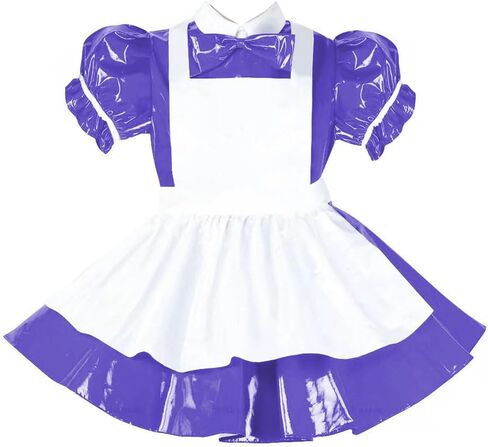 Sissy Lockable Maid Sweet Lolita Dress Shiny PVC Leather French Puff Sleeve Maid Uniform in Saudi Arabia