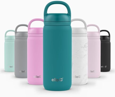 زجاجة مياه من الفولاذ المقاوم للصدأ سعة 32 أونصة من Ello Cooper معزولة بمكنسة كهربائية ومقبض للحمل، غطاء قفل مانع للتسرب مع فوهة من السيليكون الناعم، آمنة للاستخدام في غسالة الأطباق، الانقلاب الشتوي in Kuwait