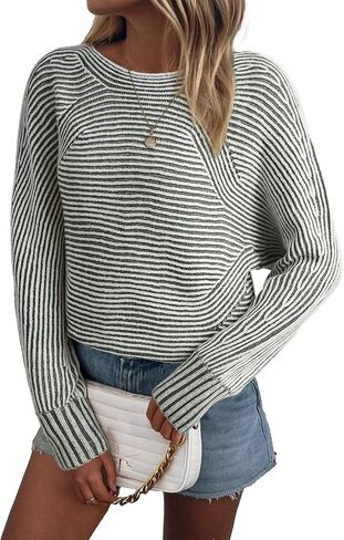 EVALESS Striped Sweaters for Women Boat Neck Batwing Sleeve Oversized Pullover Sweater Tops Womens Fall Clothes Outfits in Saudi Arabia