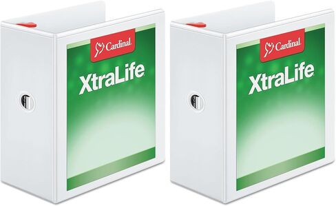 Cardinal 3 Ring Binder, 6 Inch Heavy Duty XtraLife Binder, Locking Slant-D Rings, Crack-Resistant Cover & Spine, ClearVue Covers with Shelf Pull, Holds 1,300 Sheets, White (26366) in Kuwait