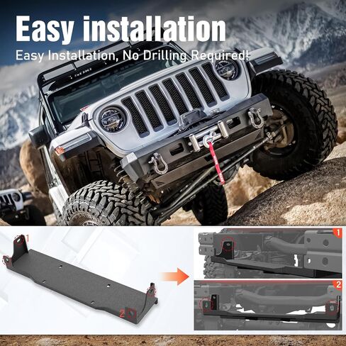 لوحة تركيب الونش متوافقة مع 2018-2025 Jeep Wrangler JL JLU & Gladiator JT، تناسب نمط مسمار الونش مقاس 10 بوصة × 4.5 بوصة، دعامة فولاذية شديدة التحمل، سعة سحب 12000 رطل، أسود in Kuwait