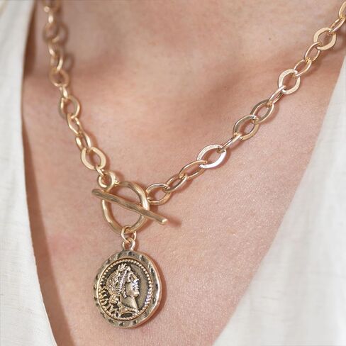 عملة مكتنزة العتيقة مطلية بالذهب سميكة ربط سلسلة الطبقات قلادة قلادة للنساء 18 بوصة العصرية تبديل سلسلة قلادة هدية للنساء in Kuwait