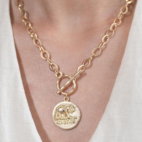 عملة مكتنزة العتيقة مطلية بالذهب سميكة ربط سلسلة الطبقات قلادة قلادة للنساء 18 بوصة العصرية تبديل سلسلة قلادة هدية للنساء in Kuwait