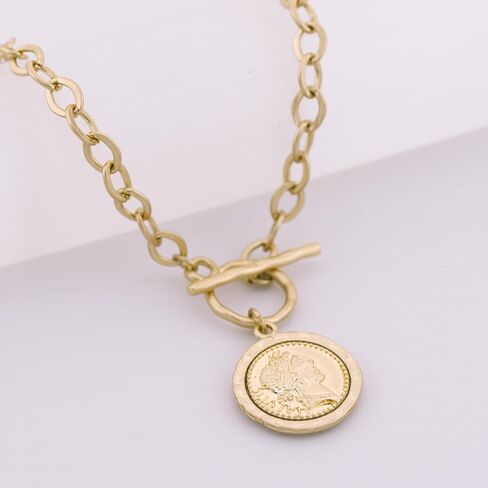 عملة مكتنزة العتيقة مطلية بالذهب سميكة ربط سلسلة الطبقات قلادة قلادة للنساء 18 بوصة العصرية تبديل سلسلة قلادة هدية للنساء in Kuwait