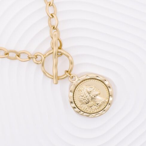 عملة مكتنزة العتيقة مطلية بالذهب سميكة ربط سلسلة الطبقات قلادة قلادة للنساء 18 بوصة العصرية تبديل سلسلة قلادة هدية للنساء in Kuwait