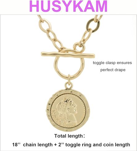 عملة مكتنزة العتيقة مطلية بالذهب سميكة ربط سلسلة الطبقات قلادة قلادة للنساء 18 بوصة العصرية تبديل سلسلة قلادة هدية للنساء in Kuwait