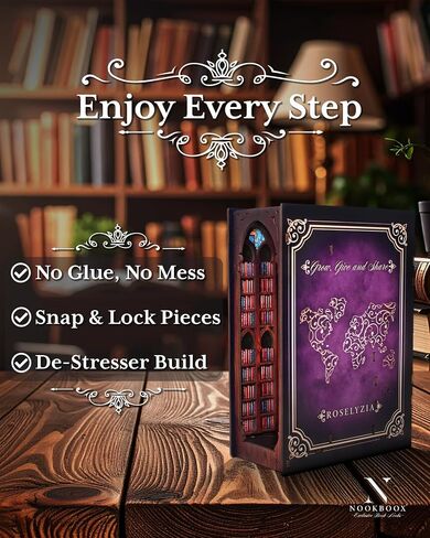 مجموعة أدوات ROSELYZIA Book Nook DIY - NOOKBOOX 3D مكتبة الديوراما الخشبية المصغرة مع ضوء LED - هدية ديكور رف الكتب للبالغين والمراهقين - بنفسجي أرجواني in Kuwait