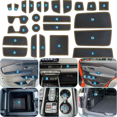 Center Console Liner for Honda Passport Accessories 2026 Anti Dust Mat Cup Holder Insert Interior Slot Pad Door Pocket Liner Custom Rubber Mat 25PCS (Orange) in Saudi Arabia