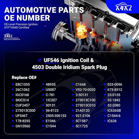 UF546 Ignition Coil & 4503 Double Iridium Spark Plug For 2010-2019 Hyundai Santa Fe XL Genesis Coupe Azera/Kia Sorento Sedona K900 V6 3.3L 3.5L 3.8L Replaces# 273013C000 GN10560 in Kuwait