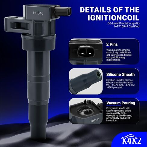 UF546 Ignition Coil & 4503 Double Iridium Spark Plug For 2010-2019 Hyundai Santa Fe XL Genesis Coupe Azera/Kia Sorento Sedona K900 V6 3.3L 3.5L 3.8L Replaces# 273013C000 GN10560 in Kuwait