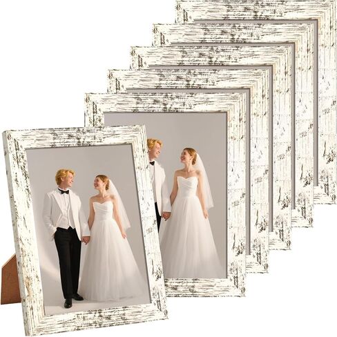 BESCRCL 8x10 Picture Frame Set of 6 High Definition Glass, Photo Frame for Wall or Tabletop, Engineered Wood, Distressed White in Kuwait