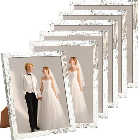 BESCRCL 8x10 Picture Frame Set of 6 High Definition Glass, Photo Frame for Wall or Tabletop, Engineered Wood, Distressed White in Kuwait