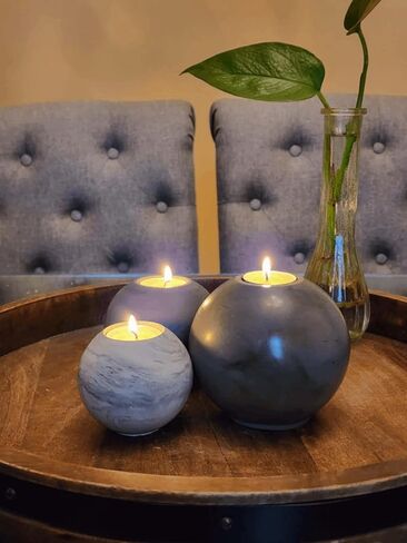 Concrete Sphere Tea Light Holder - Minimalist Centerpiece - Candle Holder - Modern Interior Design (Cement Gray, Medium Sphere) in Saudi Arabia