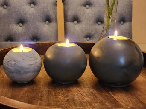 Concrete Sphere Tea Light Holder - Minimalist Centerpiece - Candle Holder - Modern Interior Design (Cement Gray, Medium Sphere) in Saudi Arabia