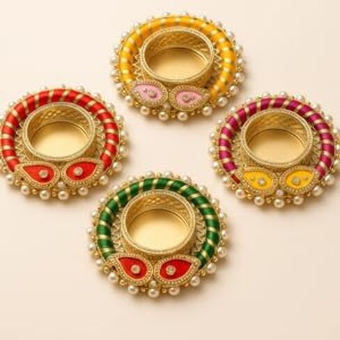 Decorative Lamp/Diya – Handmade Diwali Diya for All Occasions – Traditional Indian Diya for Pooja, Housewarming, Return Gifts, Navratri, and Festive Home Decor - Pearl and Red in Saudi Arabia