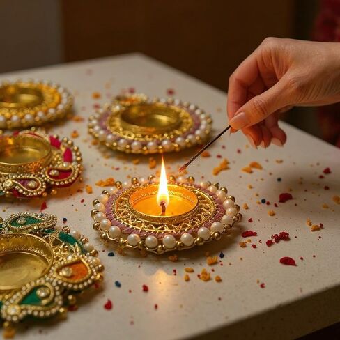 Decorative Lamp/Diya – Handmade Diwali Diya for All Occasions – Traditional Indian Diya for Pooja, Housewarming, Return Gifts, Navratri, and Festive Home Decor - Pearl and Red in Saudi Arabia