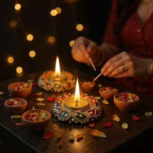 Decorative Lamp/Diya – Handmade Diwali Diya for All Occasions – Traditional Indian Diya for Pooja, Housewarming, Return Gifts, Navratri, and Festive Home Decor - Pearl and Red in Saudi Arabia