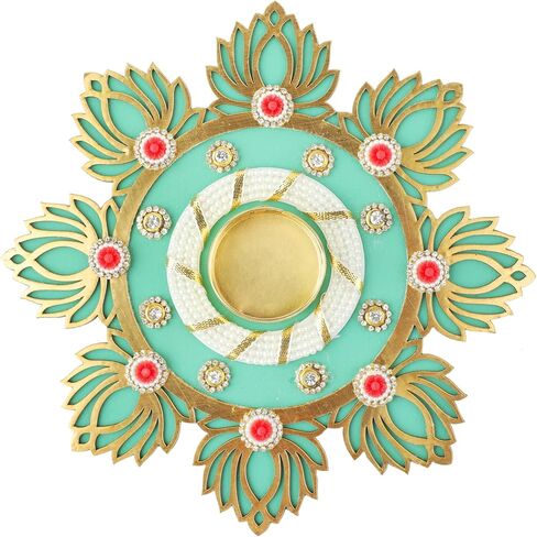 Decorative MDF Lotus Rangoli with T-Light Candle Holder Stand for Indian Traditional Cultural Festival Diwali Decorations Made up of Golden Embrodaries for Gifting Idea Home Decor(Size:- 8")(Pink) in Saudi Arabia