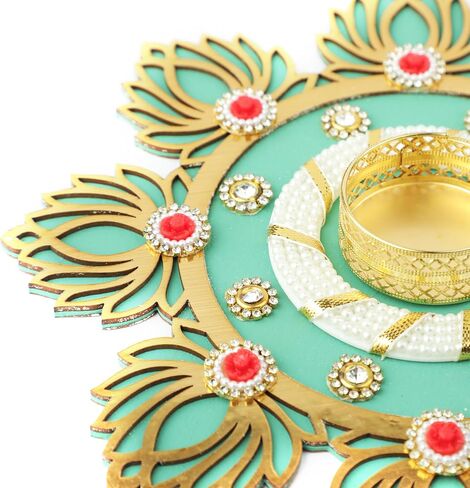 Decorative MDF Lotus Rangoli with T-Light Candle Holder Stand for Indian Traditional Cultural Festival Diwali Decorations Made up of Golden Embrodaries for Gifting Idea Home Decor(Size:- 8")(Pink) in Saudi Arabia