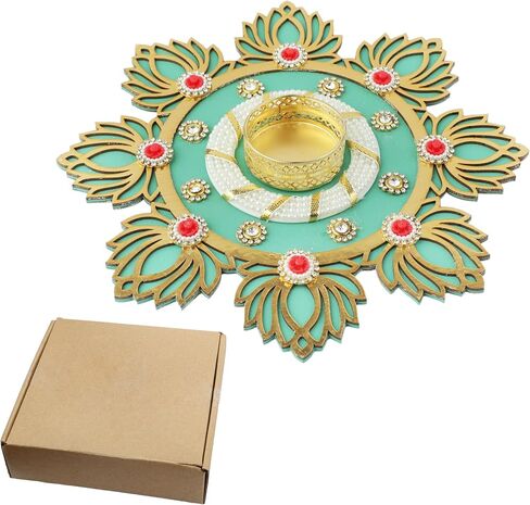 Decorative MDF Lotus Rangoli with T-Light Candle Holder Stand for Indian Traditional Cultural Festival Diwali Decorations Made up of Golden Embrodaries for Gifting Idea Home Decor(Size:- 8")(Pink) in Saudi Arabia