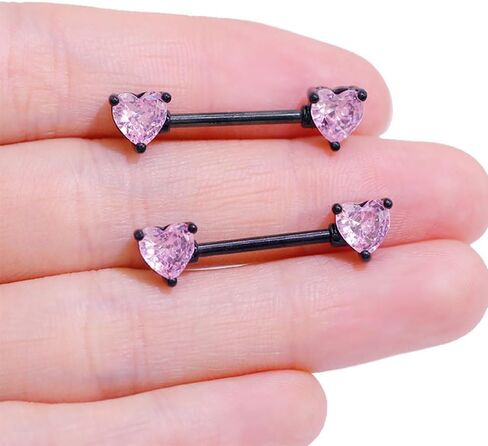 Kokoma 14G القلب كريستال حلقات الحلمة للنساء الوردي مكعب زركونيا الماس الحب القلب اللسان الدائري الحلمة درع الحديد الدائري بار nipplerings ثقب الأزياء مجوهرات الجسم in Saudi Arabia
