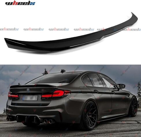 سبويلر خلفي متوافق مع 2017-2023 BMW G30 5 Series F90 M5، Pro Style Duckbill Trunk الخارجي ذو الركلة العالية الذيل غطاء الجناح يناسب 530e 530i 535i 540i 540d 550i M5 (أسود لامع) in Kuwait