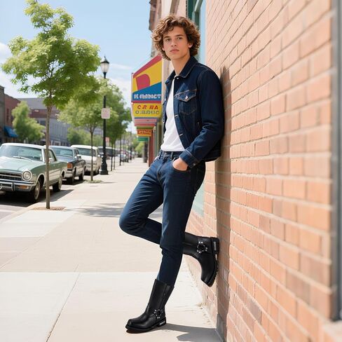 حذاء رجالي للدراجات النارية لركوب الدراجات النارية مقاوم للماء باللون الأسود من جلد البولي يوريثان، حذاء متوسط ​​الساق للرجال in Kuwait