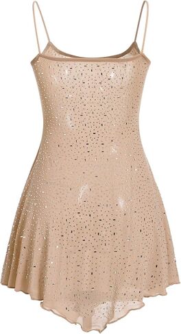 Women Sparkle Rhinestones Dress Sheer Scoop Neck Glitter Mini Dresses for Rave Night Party Homecoming Summer in Saudi Arabia