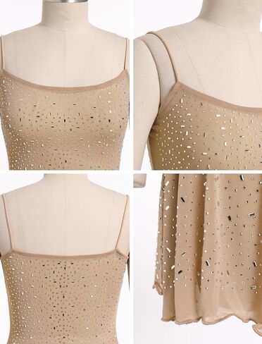 Women Sparkle Rhinestones Dress Sheer Scoop Neck Glitter Mini Dresses for Rave Night Party Homecoming Summer in Saudi Arabia
