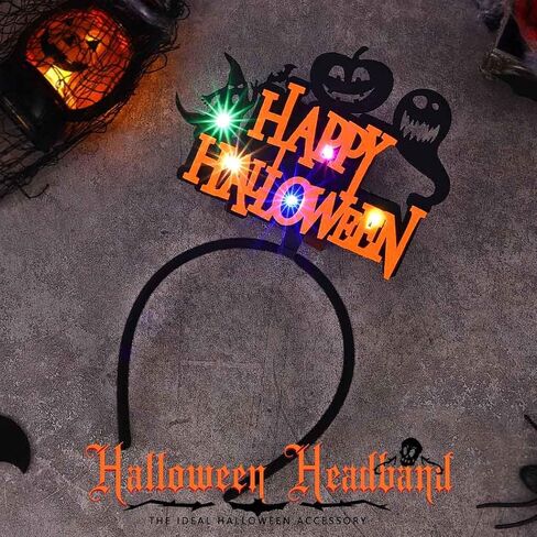 EARENT Light Up Halloween Headband Led Black Ghost Bat Hair Bands Glowing Headpiece Hair Hoops Happy Halloween Party Decorations Hair Accessories for Women in Saudi Arabia