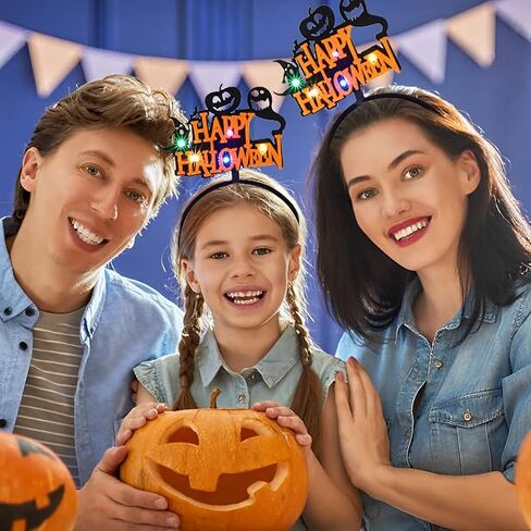 EARENT Light Up Halloween Headband Led Black Ghost Bat Hair Bands Glowing Headpiece Hair Hoops Happy Halloween Party Decorations Hair Accessories for Women in Saudi Arabia