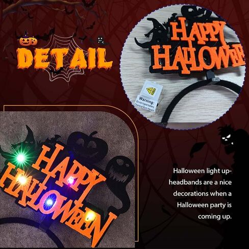 EARENT Light Up Halloween Headband Led Black Ghost Bat Hair Bands Glowing Headpiece Hair Hoops Happy Halloween Party Decorations Hair Accessories for Women in Saudi Arabia