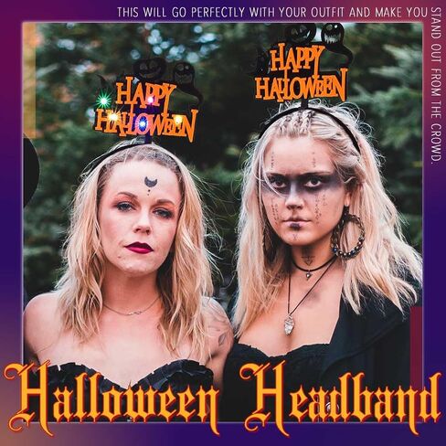 EARENT Light Up Halloween Headband Led Black Ghost Bat Hair Bands Glowing Headpiece Hair Hoops Happy Halloween Party Decorations Hair Accessories for Women in Saudi Arabia