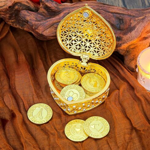 TINGKU 13 English Words Wedding Arras Unity Coins Set with Heart Shaped Box, Arras Para Boda Catolica, Arras De Boda Catolica for Wedding Ceremony, Arras de Boda Cristiana - Gold Coins in Kuwait
