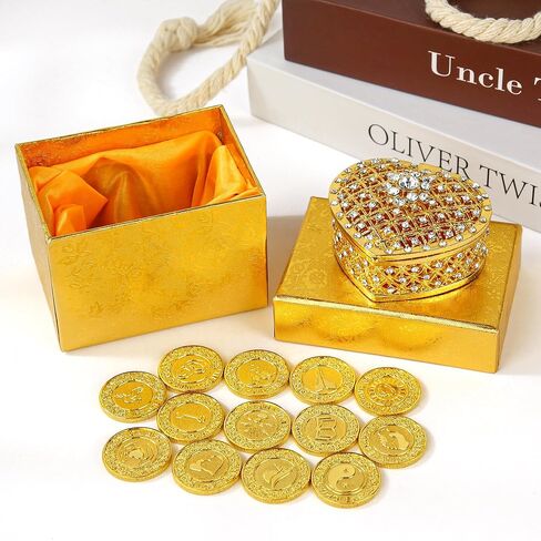 TINGKU 13 English Words Wedding Arras Unity Coins Set with Heart Shaped Box, Arras Para Boda Catolica, Arras De Boda Catolica for Wedding Ceremony, Arras de Boda Cristiana - Gold Coins in Kuwait