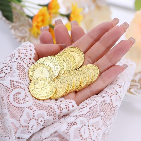 TINGKU 13 English Words Wedding Arras Unity Coins Set with Heart Shaped Box, Arras Para Boda Catolica, Arras De Boda Catolica for Wedding Ceremony, Arras de Boda Cristiana - Gold Coins in Kuwait