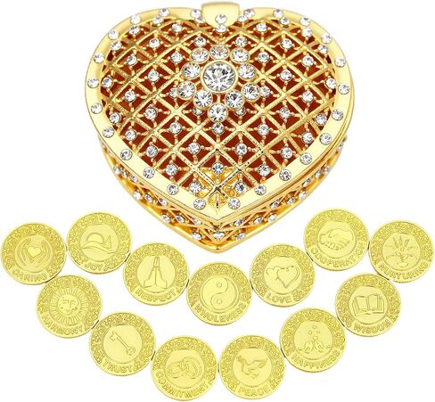 TINGKU 13 English Words Wedding Arras Unity Coins Set with Heart Shaped Box, Arras Para Boda Catolica, Arras De Boda Catolica for Wedding Ceremony, Arras de Boda Cristiana - Gold Coins in Kuwait