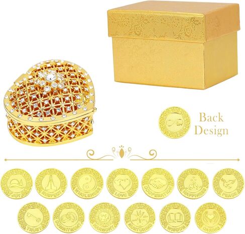 TINGKU 13 English Words Wedding Arras Unity Coins Set with Heart Shaped Box, Arras Para Boda Catolica, Arras De Boda Catolica for Wedding Ceremony, Arras de Boda Cristiana - Gold Coins in Kuwait