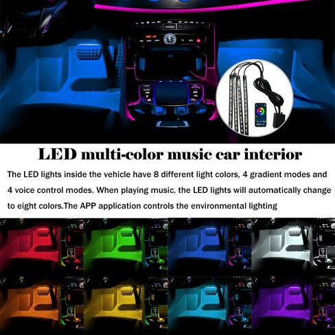 LED Multi-Color Music Car Interior, Ambient Lighting, Floor Lights, Car Lights, High Brightness, Gradient Mode Fits Most Sedans, SUVs, Trucks, And Vans (48LED, Remote Control+USB) in Saudi Arabia