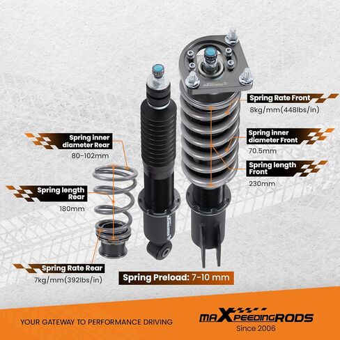 maxpeedingrods Racing Coilover لفورد موستانج 1994-2004، طقم تعليق كويلوفيرز قابل للتعديل بـ 24 مستوى، دعامات امتصاص الصدمات قابلة للتعديل، طقم خفض السباق T7، أسود in Kuwait
