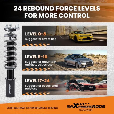 maxpeedingrods Racing Coilover لفورد موستانج 1994-2004، طقم تعليق كويلوفيرز قابل للتعديل بـ 24 مستوى، دعامات امتصاص الصدمات قابلة للتعديل، طقم خفض السباق T7، أسود in Kuwait