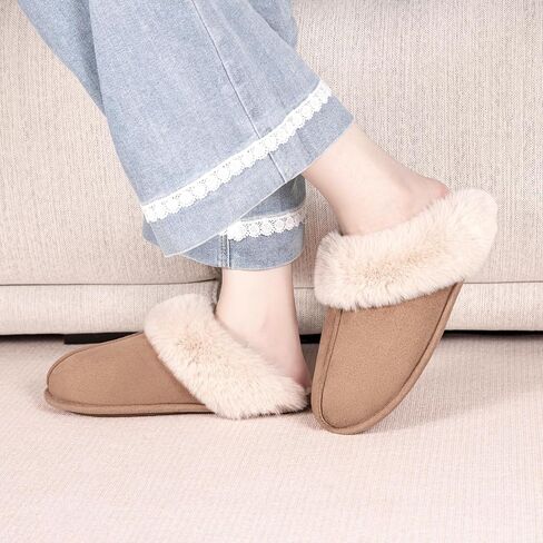 Womens Fuzzy House Slippers Memory Foam House Shoes Slip On Bedroom Slippers for Indoor Outdoor Use in Saudi Arabia