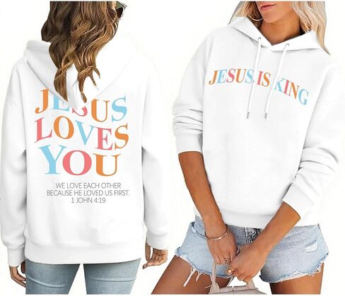 Christian Hoodies Faith Over Fear Hoodie Women Religious Graphic Letter Print Pullover Y2k Trendy Oversized Fall Tops in Saudi Arabia
