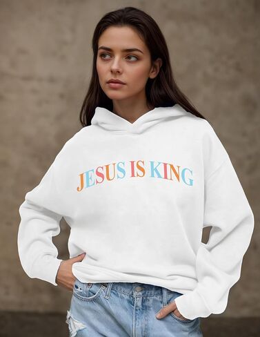Christian Hoodies Faith Over Fear Hoodie Women Religious Graphic Letter Print Pullover Y2k Trendy Oversized Fall Tops in Saudi Arabia