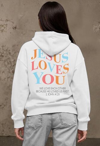 Christian Hoodies Faith Over Fear Hoodie Women Religious Graphic Letter Print Pullover Y2k Trendy Oversized Fall Tops in Saudi Arabia