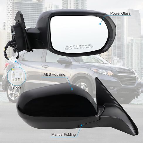 مرآة جانبية للركاب الأيمن متوافقة مع 2016 2017 2018 2019 2020 2021 2022 Honda HRV HR-V مع زجاج الطاقة دليل قابل للطي باللون الأسود #76208T7WA72(3 دبابيس) in Saudi Arabia