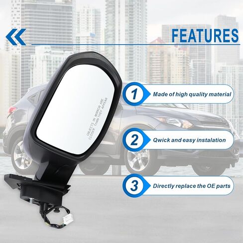 مرآة جانبية للركاب الأيمن متوافقة مع 2016 2017 2018 2019 2020 2021 2022 Honda HRV HR-V مع زجاج الطاقة دليل قابل للطي باللون الأسود #76208T7WA72(3 دبابيس) in Saudi Arabia