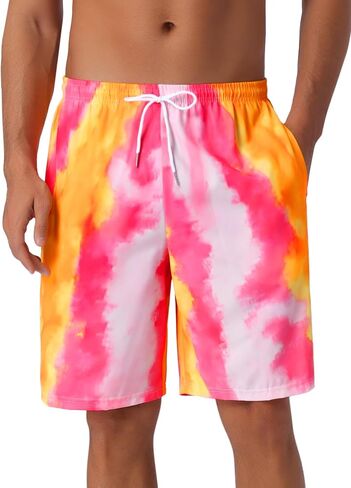 Men's Summer Colorful Tie-Dyed Pattern Drawstring Elastic Waist Board Shorts in Saudi Arabia